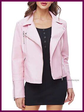 Faux Leather Moto Biker Jacket Women Tailored Notch Collar Zip